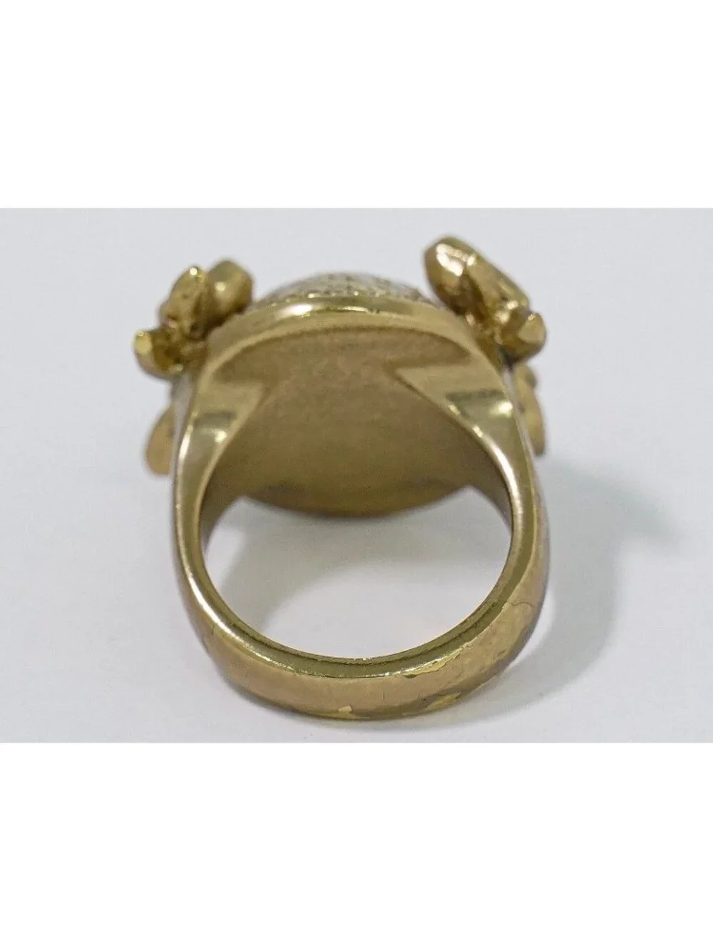 Chanel CC Logo Faux Pearl Ribbon Ring Gold Plated White